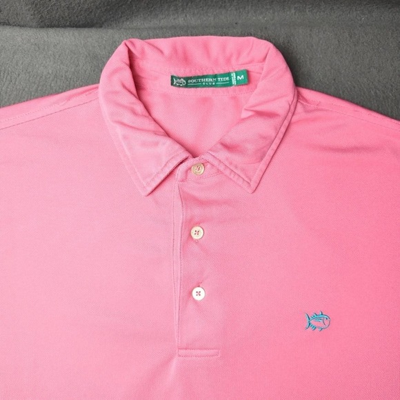 Southern Tide Polo Shirt Mens Medium Pink Performance Stretch Moisture Wicking - Picture 3 of 10